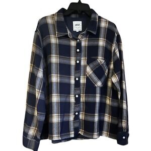 Aerie Shirt Womens Large Blue Plaid Flannel Button Up Long Sleeve Casual Top